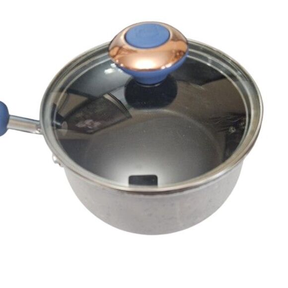 Paula Deen 2 Q`uart Saucepan with Matching Glass Lid Blue Speckled Cookware - Picture 5 of 6